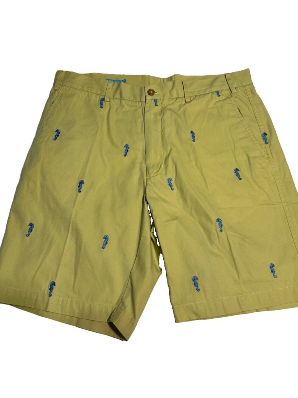 J.MCLAUGHLIN MENS 34 Lime GREEN  Embroidered Seahorse Cotton Chino Shorts Preppy
